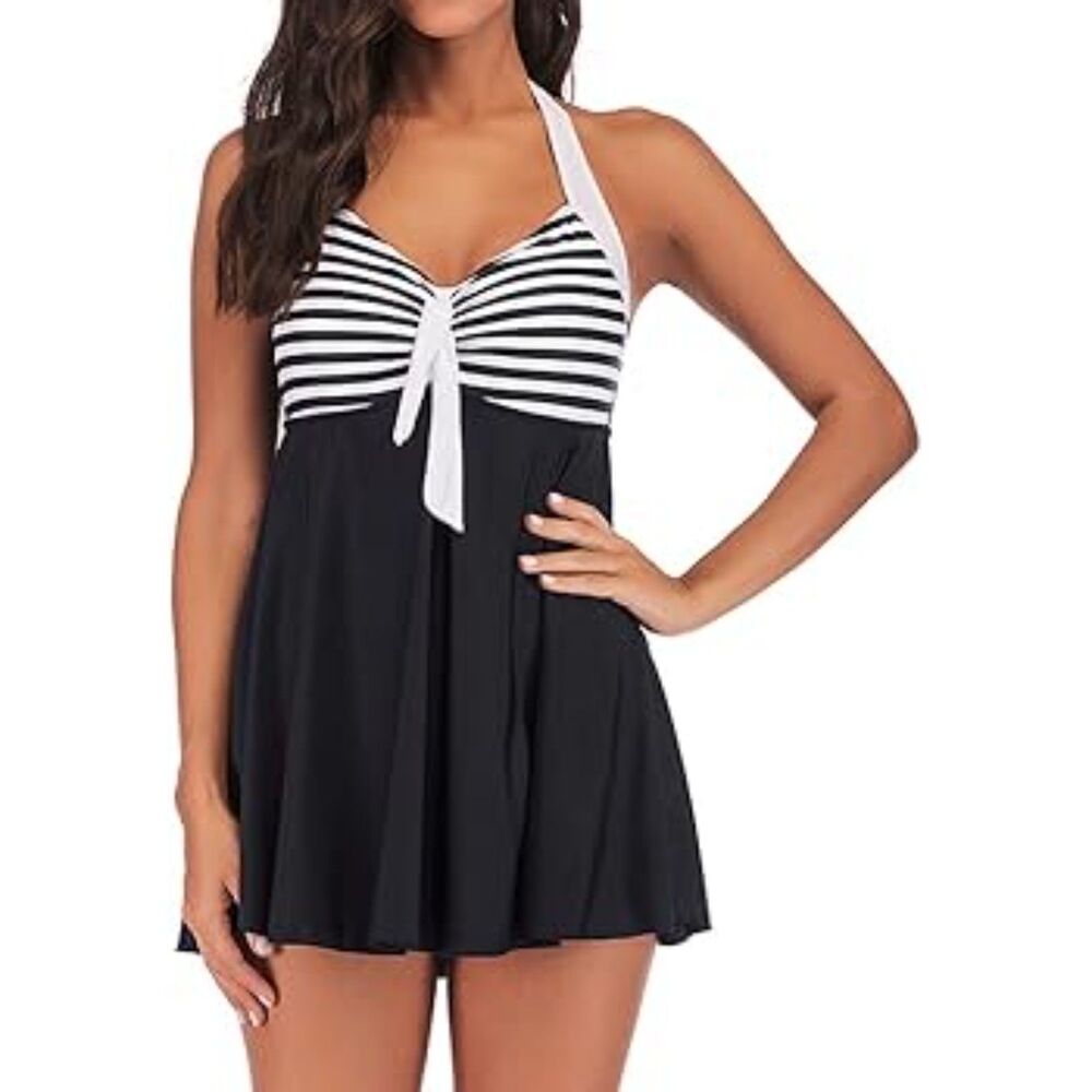 Cocoship Swimwear Nautical One Piece Bathing Suit Halter Swim Dress Sz 14 NWT